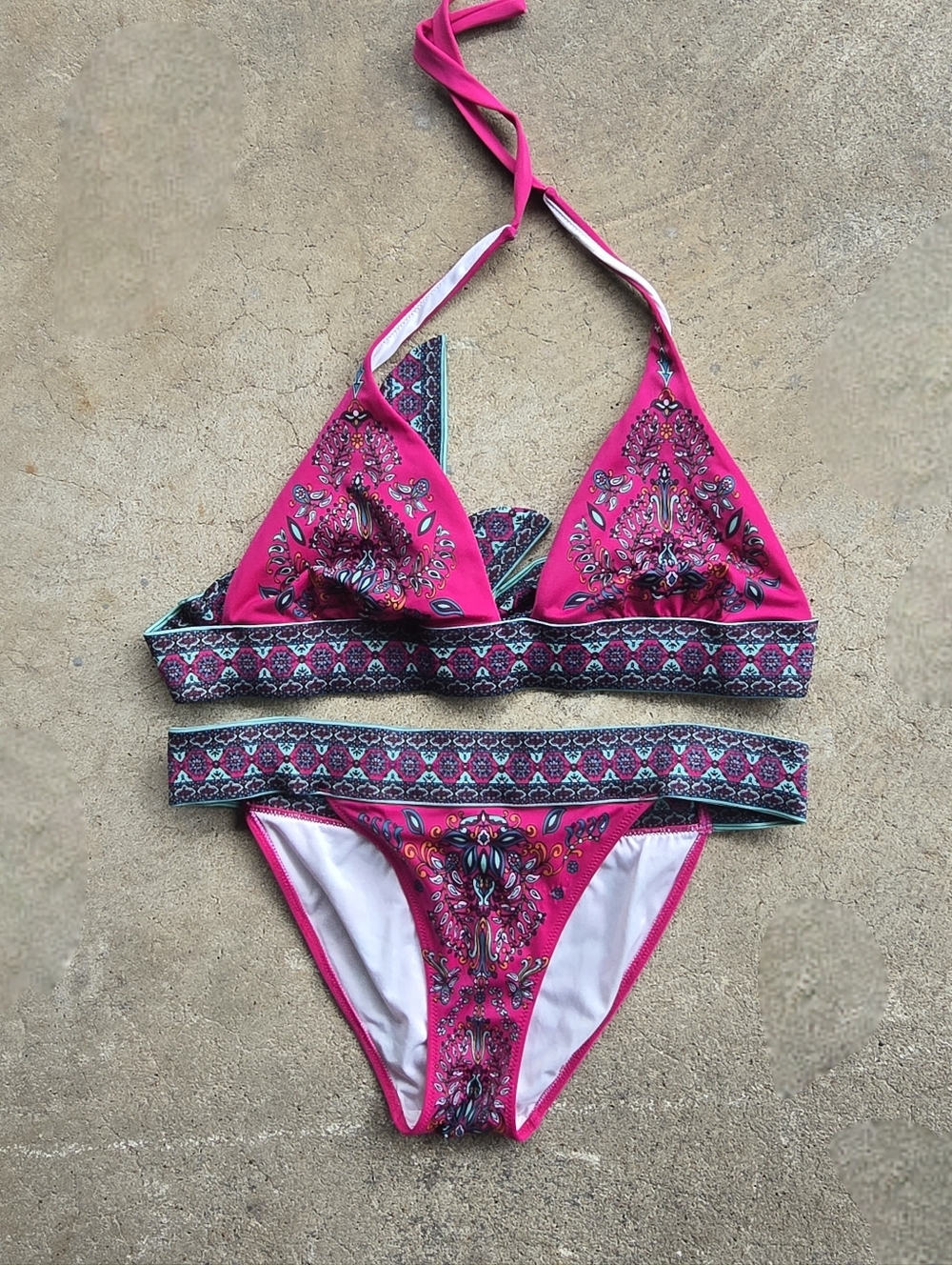 Victoria's Secret Vtg RARE Y2K Tribal Pink Bikini Swimsuit Boho Paisley